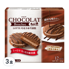 LOTTE 樂天 巧克力布雪蛋糕, 可可風味, 蓬鬆棉花糖, 12個 Set, 324g, 3盒