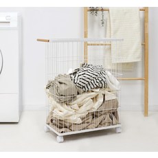 코멧 홈 와이어 핸들 이동식 1단 빨래바구니, 화이트