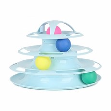 tootaopets 四層逗貓轉盤, 天空藍, ABS樹脂材質, 底部直徑25CM, 頂部直徑16CM, 高度18CM, 重量約450G, 適用於所有種類貓貓, 1個