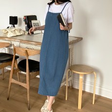 afinar 女款寬鬆版型牛仔胸衣長洋裝, 淺藍色