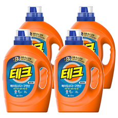 테크 베이킹소다 플러스 구연산 일반용 액체세제 본품, 3L, 4개