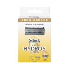 Schick 舒適牌 水次元5 天然刮鬍刀頭, 5刀片 x 4入, 4個裝, 1盒