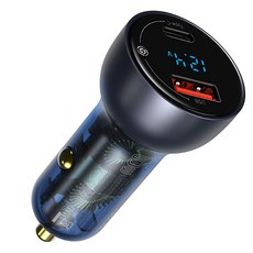 베이스어스 65w U+C QC PPS 디스플레이 듀얼 차량용 고속 충전기, VCKX65C, 다크 그레이