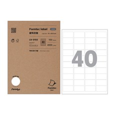 폼텍 바코드용 라벨지 LS-3102, 40칸, 100매 A4 100매 라벨칸 수, 40칸