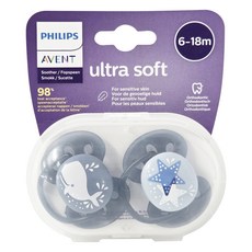 PHILIPS 飛利浦 AVENT 新安怡 超柔軟安撫奶嘴2入組 (6-18個月適用) SCF223/03 星星款 藍色 1入+鯨魚款 藍色 1入, 6~18個月, 1組