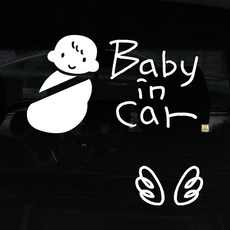 1AM 자동차 스티커 + 주유구 스티커 심플, Baby in car 아이 + 날개 (흰색), 1세트