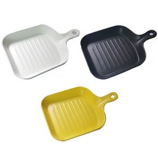 푸코 스퀘어팬 접시 3p, 화이트, 블랙, 옐로우