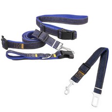 Petnine狗狗貓咪散步腰帶+車輛安全帶 2.5cm, 1套, 藍色