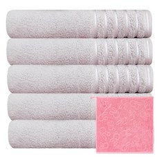 송월타월 호텔컬렉션 필라라인40 수건 5p + 라인레빗 고리 핸드타월 분홍, 회색, 1세트