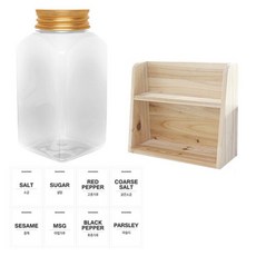 병도매닷컴 투명사각PET 양념통세트, 1세트, 투명사각PET양념통 200ml x 8p + 알루미늄골드캡 8p + 라벨스티커 8p + 오픈 2단 선반
