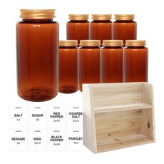 병도매닷컴 갈색 원형 PET 양념통 세트, 1세트, 갈색원형PET양녕통 350ml x 8p + 알루미늄골드캡 8p + 라벨스티커 8p + 오픈 2단 선반