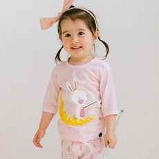 보보 여아용 달에사는 토끼 자가드 7부 실내복