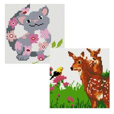 헬로페인팅 보석십자수20x20 나무틀 꽃고양이 2p 세트, 꽃고양이, 밤비, 1세트