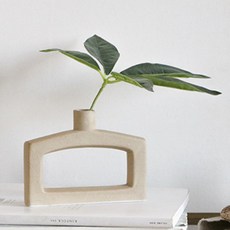 포홈 머드샌드 크로젯 화병 + 파키라 조화, 화병(베이지), 조화(그린)