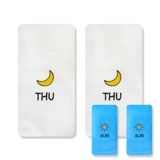 송월타월 큐티데일리 요일수건 목요일 흰색 2p + 일요일 하늘 2p, 혼합 색상, 1세트
