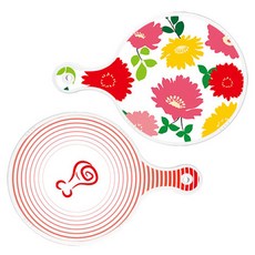 Loem 국화핑크화이트 원형 서빙 도마 2p 세트, 국화핑크화이트, 고기라인레드, 1세트