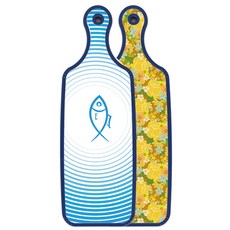 로엠디자인 블루에디션 양면 서빙 도마 노란장미넝쿨, 피쉬라인블루, 1개