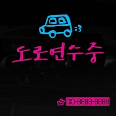 1AM 자동차스티커 V3 2C시크 도로연수중집차 + 번호판스티커 꽃, 분홍 + 하늘, 1개