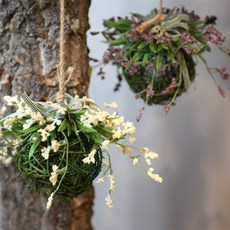 都市花園Sari圓形花球仿真花吊盆, 奶油