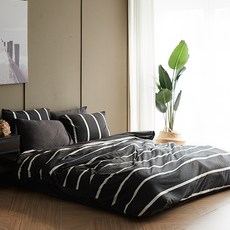 라뽐므 MONTOK 순면져지 이불커버 3종세트, 다크그레이