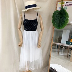 벤디스 여성용 팅커벨 매쉬 레이스 롱 주름 쉬폰 스커트 E129, 화이트