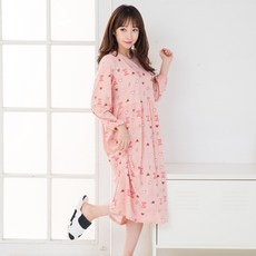 도씨 여성용 하트하트 피치기모 기본 라운드 원피스 잠옷