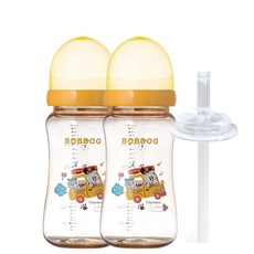 리틀밥독 PPSU 노꼭지젖병 300ml 트윈팩 + 교체용 빨대, 노꼭지, 옐로우