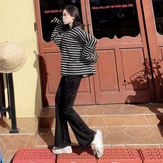 오키진 삐삐 기모 단가라 긴팔티 + 부츠컷 핀턱팬츠 세트