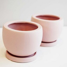 도시정원 모던 반구 도자기 화분 2p, 핑크