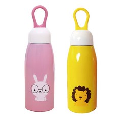 애니멀 보온병 2p 세트, 핑크토끼, 노랑사자, 350ml