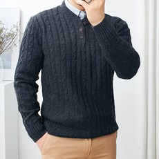 더클래식 남성용 봄 꽈배기 헨리넥 니트 스웨터