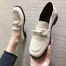 마켓A 여성용 사각 캐주얼 벨벳 로퍼
