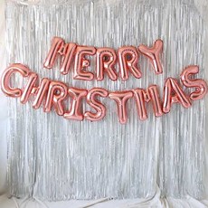 MERRY CHRISTMAS 은박풍선 커튼 세트, 로즈골드, 1세트