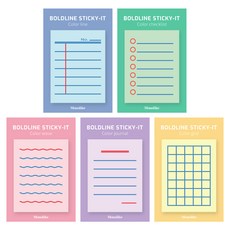 왈가닥스 볼드라인 스티키 점착메모지 컬러 5종 세트, Color line, checklist, wave, journal, grid, 1세트