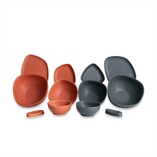 CASAGIO Pebble 2人陶瓷餐具組,飯碗*2個+湯碗*2個+盤子*2個+小菜盤*2個+小碗*2個+筷架*2個, 珊瑚棕色+木炭灰色, 1組