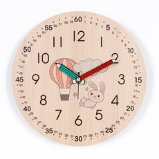 하루아홈 열기구토끼 교육용 어린이 아이 시계공부 무소음 벽시계 LW2012 + AA건전지