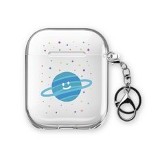 웨이브스튜디오 에어팟 1 / 2 세대 공용 투명 케이스 + 고리 세트, 반짝이우주 행성님, 1개