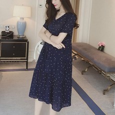 물방울 무늬 반팔 임산부 드레스