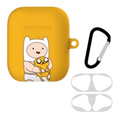 어드벤처타임 리틀보이 에어팟 1/2공용 하드 케이스 + 철가루방지스티커 + 카라비너, 단일상품, 옐로우