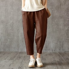 레몬소울 여성용 인크 린넨 베이직 8부 배기팬츠