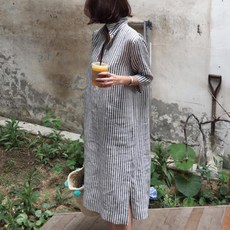 가슴트임 스트라이프 임부복 원피스