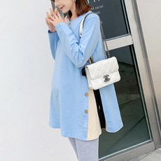 단추 옆트임 리본 A라인 긴팔 임산부 원피스