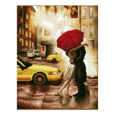 케이엠엘리 빨간우산속의 연인 비즈 DIY 키트 액자형 원형큐빅 40 x 50 cm, 혼합색상, 1세트