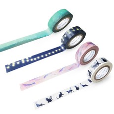 오첵 마스킹 테이프 4종 세트, 별빛냥이, 꼬마전구, 푸른숲, 고래의꿈, 1세트