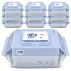 슈퍼대디 스탠다드 저자극 유아물티슈 캡형, 100매입, 10팩