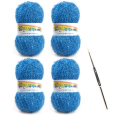 레인보우 펄 수세미실 80g x 4p + 코바늘 세트, 1세트, 30도저블루