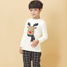 유니프랜드 아동용 체크루돌프 오가닉 20수 후라이스 9부 실내복 상하세트