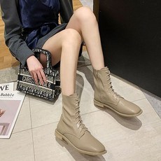 스퀘어 사각 로우 힐 부츠