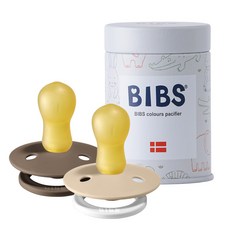 BIBS 데니쉬 공갈젖꼭지 2종 + 하드 케이스 세트, 3단계(18개월~35개월), 다크오크, 바닐라나이트