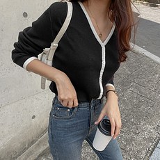 미래패션 여성용 브이넥 배색 가디건
